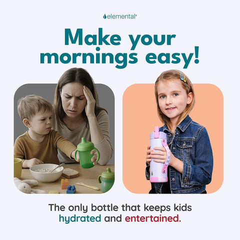 Elemental Iconic kids water bottle silicone boot protects against dents and drops.