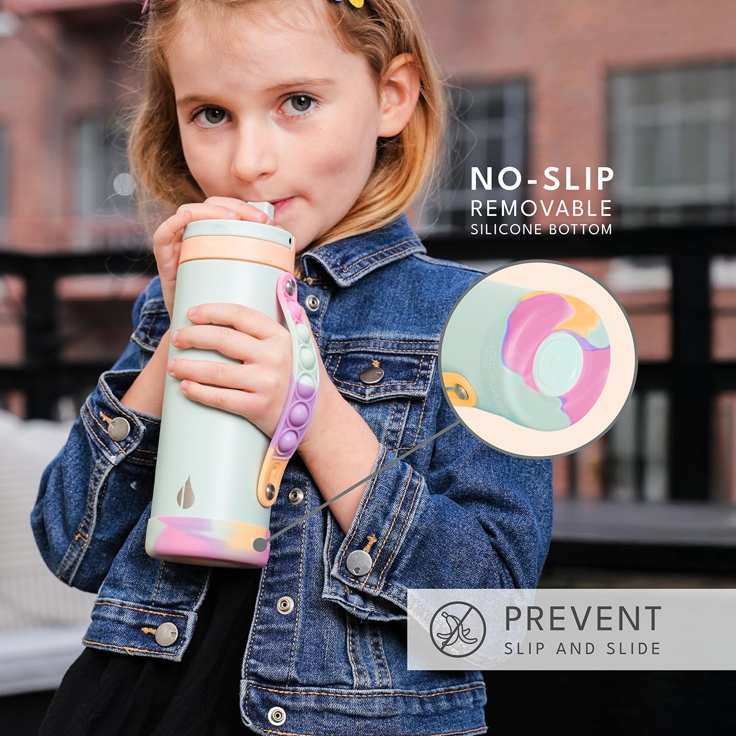 Elemental Iconic Kids Water Bottle with triple-wall insulation keeps drinks cold