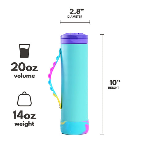 Elemental Iconic water bottle 20-ounce size fits backpacks and lunch boxes.