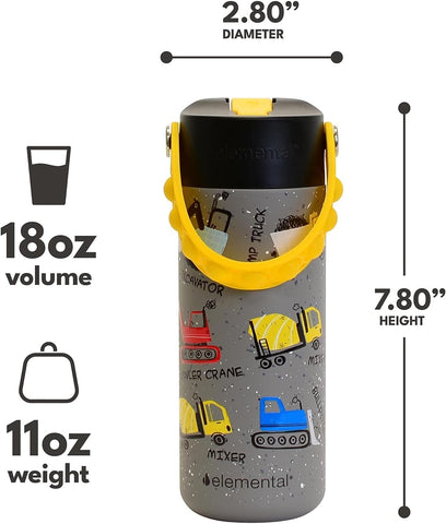 Elemental bottle with Pop-It handle for easy carrying and play