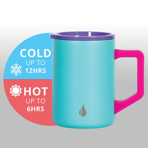 Elemental Summit mug blue tie-dye insulation maintains temperature for hours.