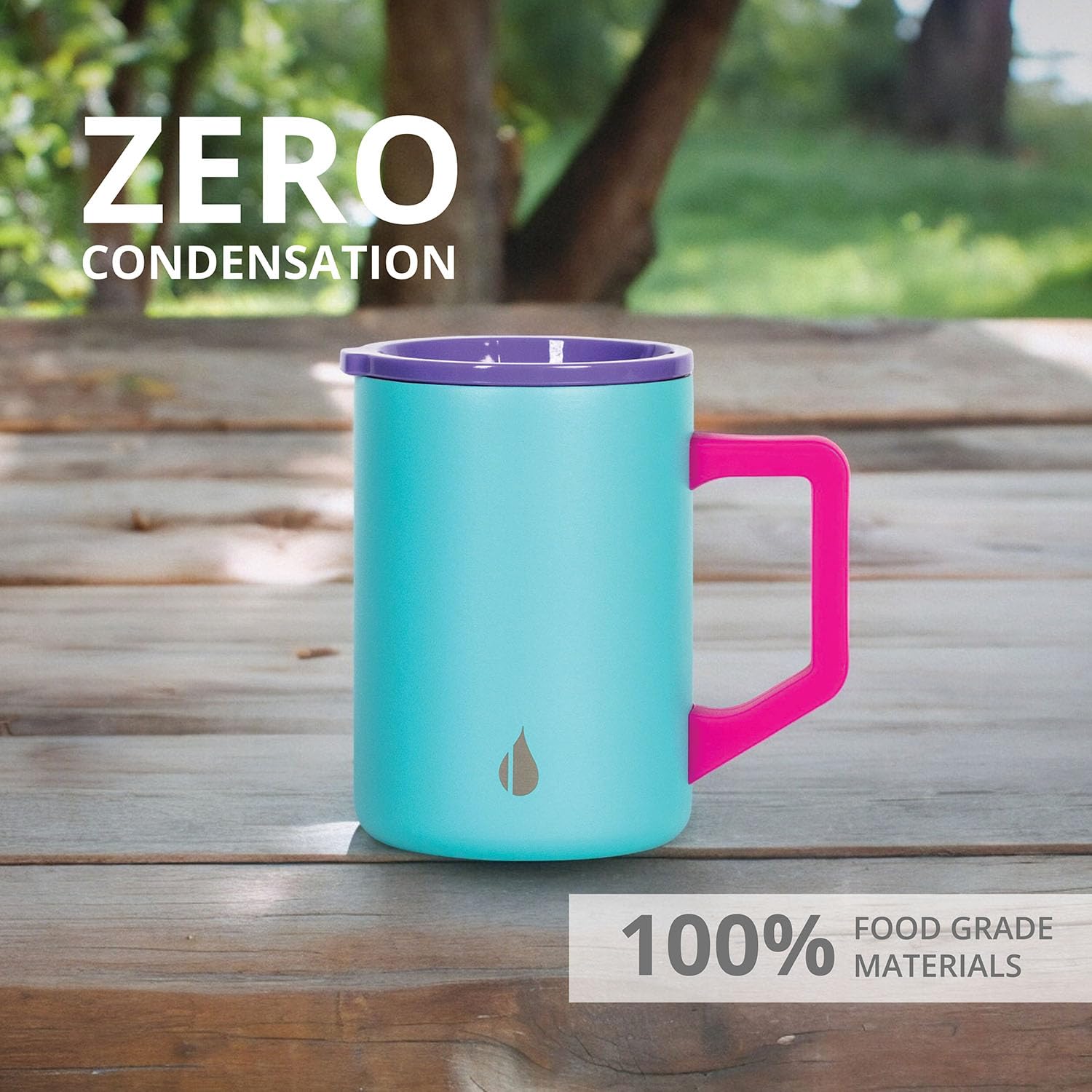 Elemental Summit mug lid open shows easy sipping during adventures.