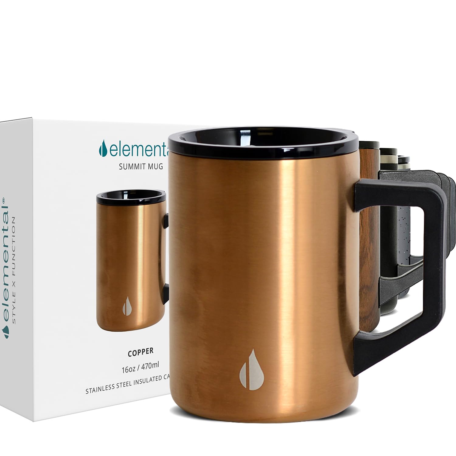 Elemental Summit mug with copper lid keeps beverages hot or cold for hours.