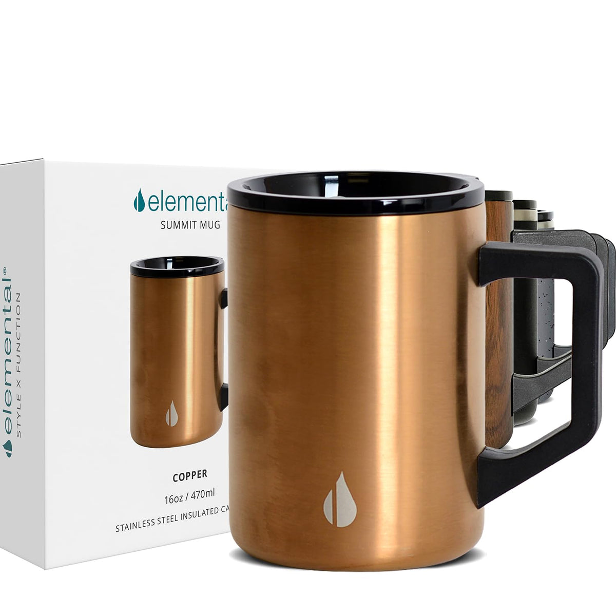Elemental Summit mug with copper lid keeps beverages hot or cold for hours.