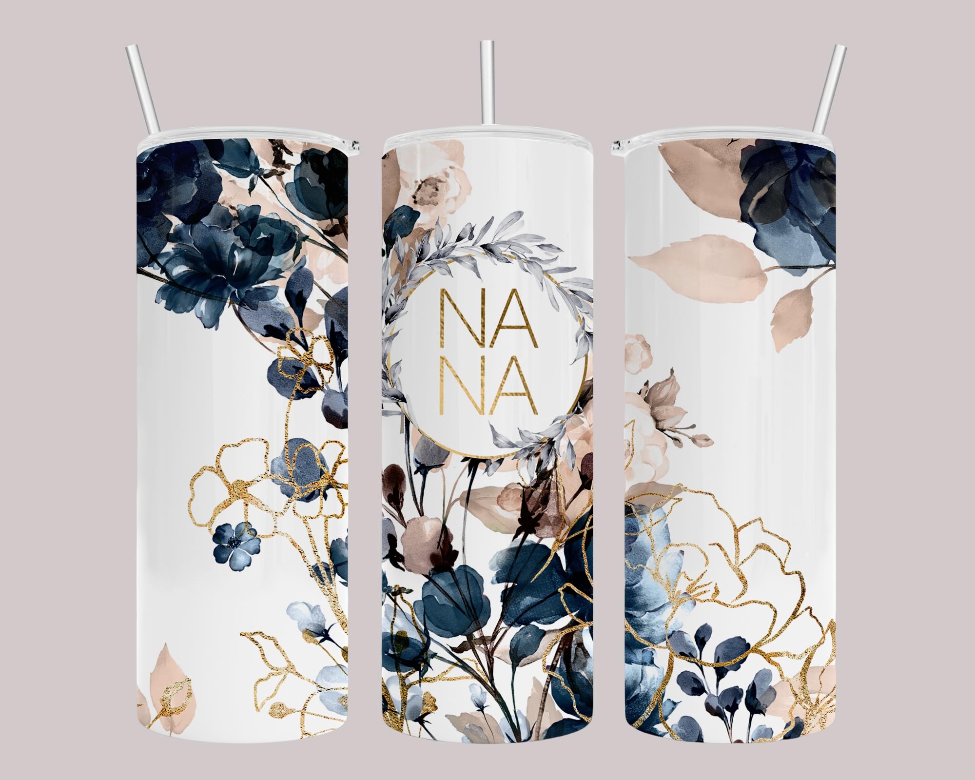 ELEMENU Nana watercolor florals tumbler, keeps drinks cold or hot while eye-catching.