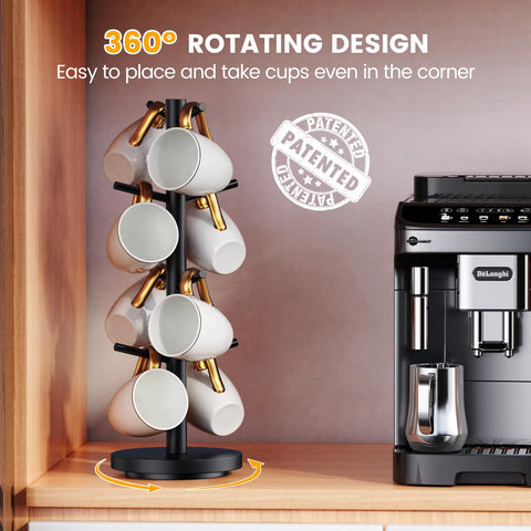 Elerator mug tree branches show secure screw-fastened construction for reliable mug hanging.