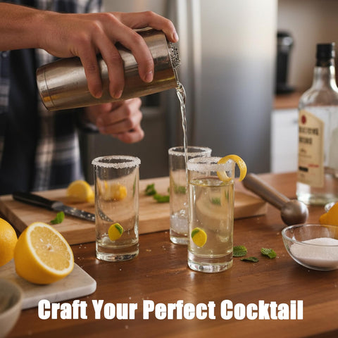 ELERGIFTS citrus-themed barware adds a playful centerpiece.