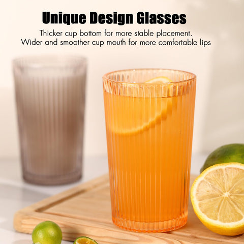 ELERGIFTS colored glassware six-pack enhances brunch with bright, easy-grip design.