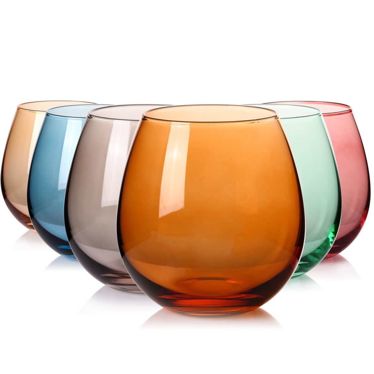 ELERGIFTS amber colored stemless wine glass for easy drink identification at gatherings.