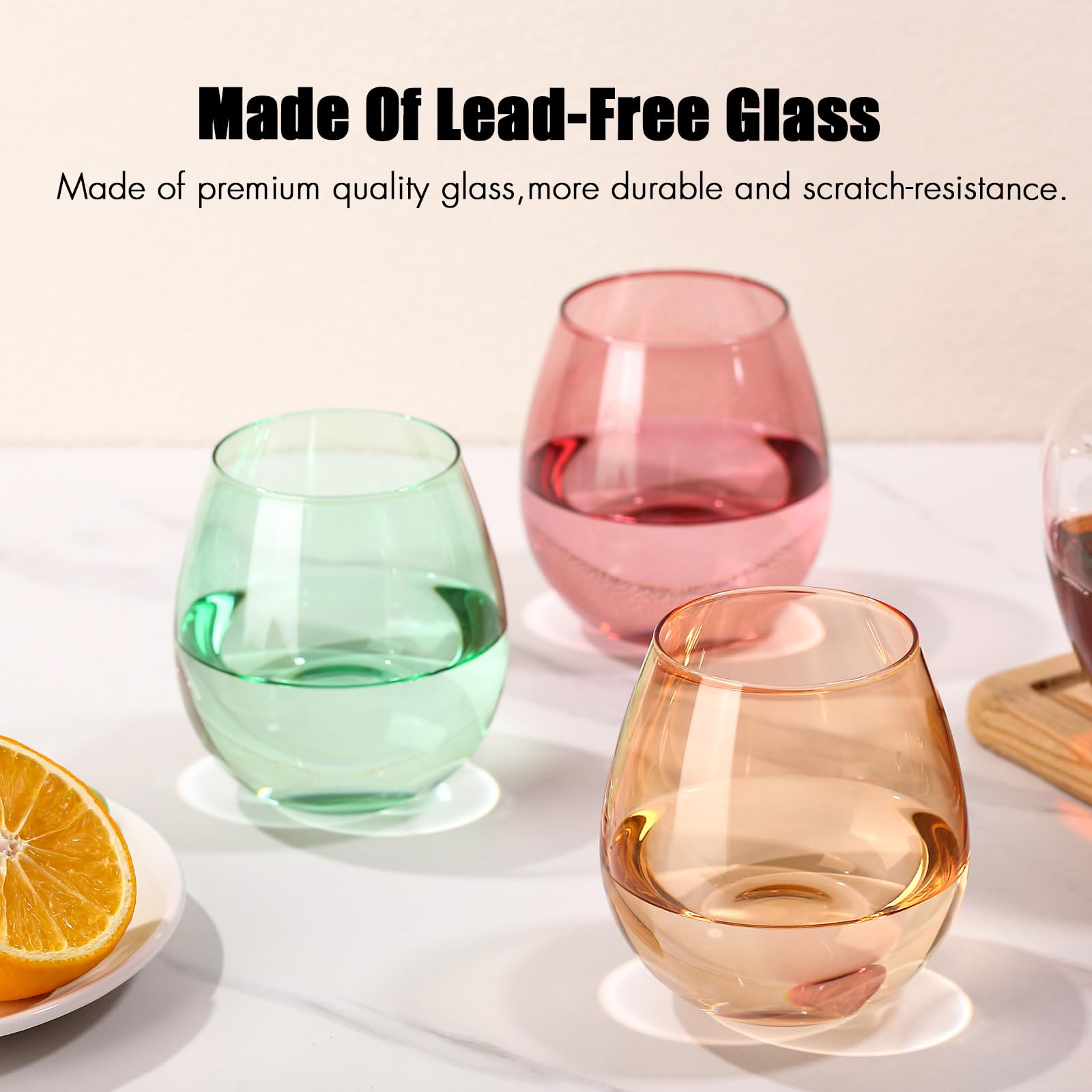 ELERGIFTS cream stemless wine glass offers versatile daytime and evening sipping.