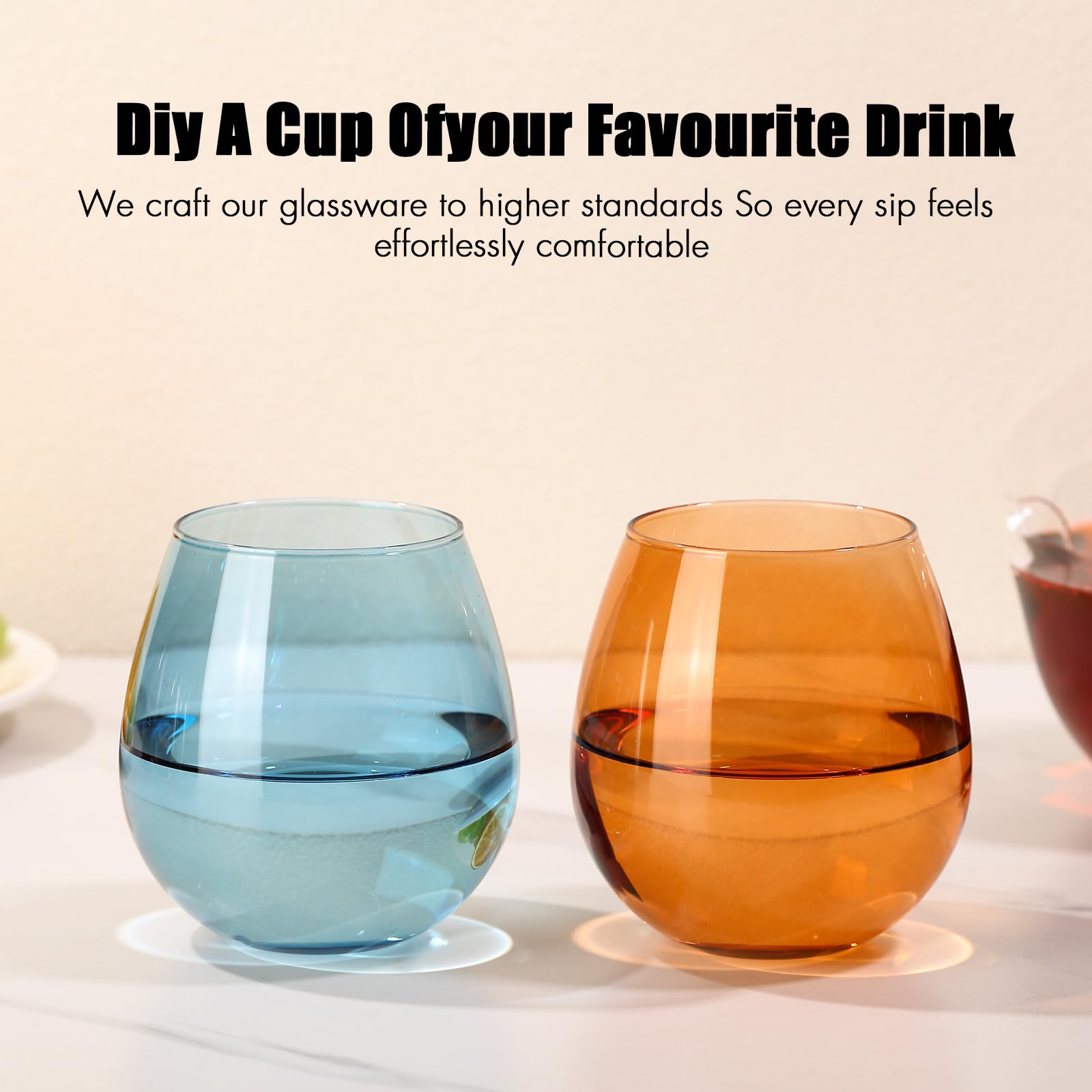 ELERGIFTS midnight blue stemless glass ideal for cocktails and desserts.