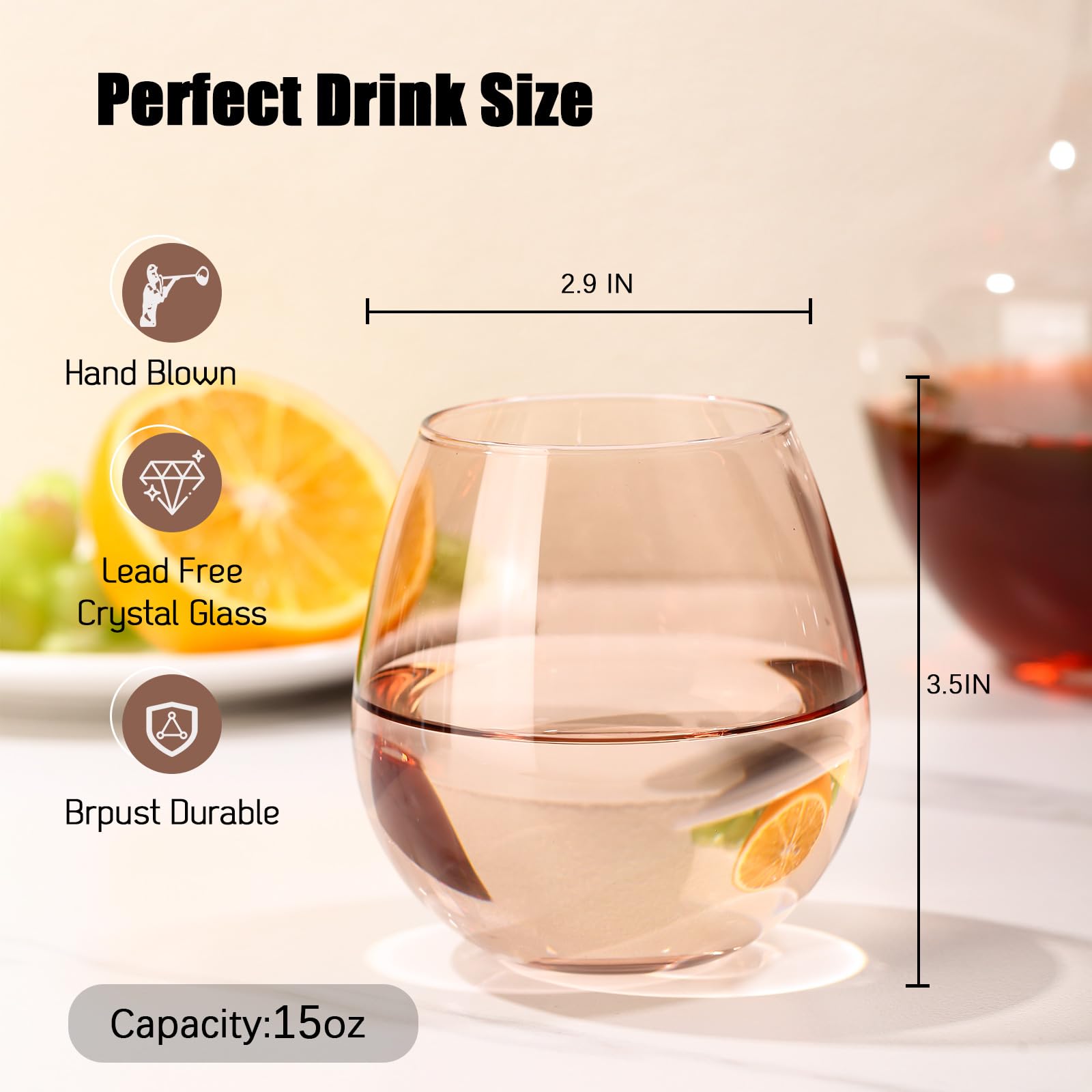 ELERGIFTS sage stemless wine glass enhances casual brunches and gatherings.