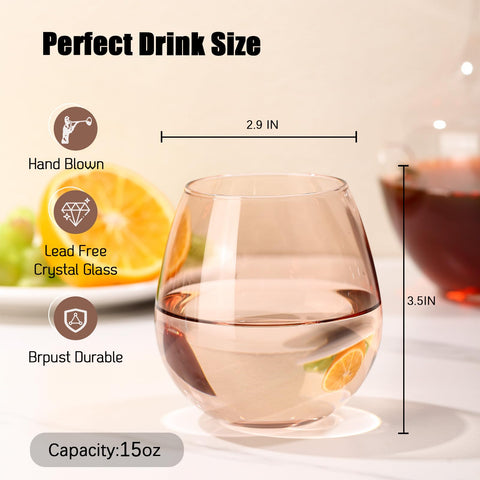 ELERGIFTS sage stemless wine glass enhances casual brunches and gatherings.