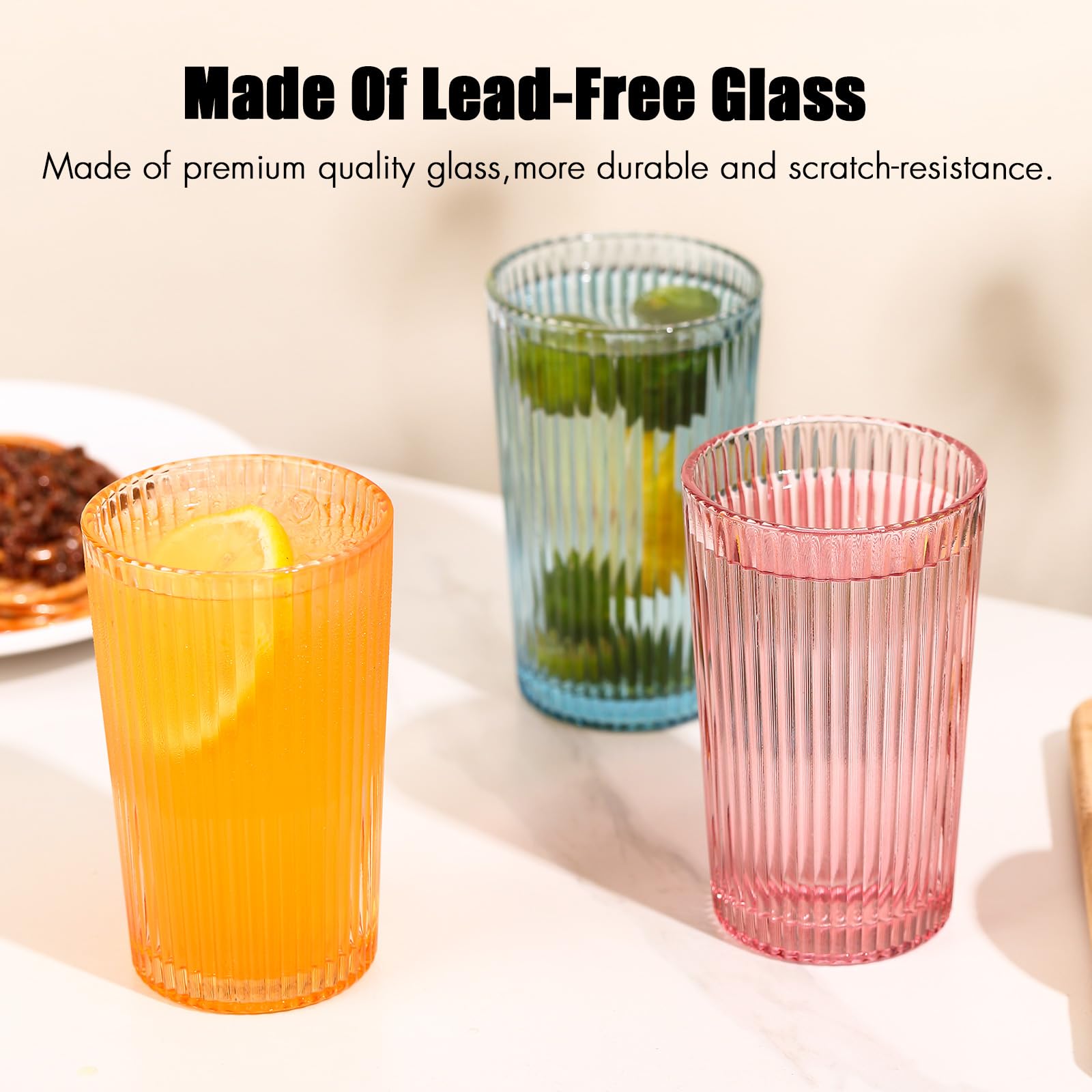 ELERGIFTS ribbed highball glass showcases vertical ridges for a confident grip during casual gatherings.