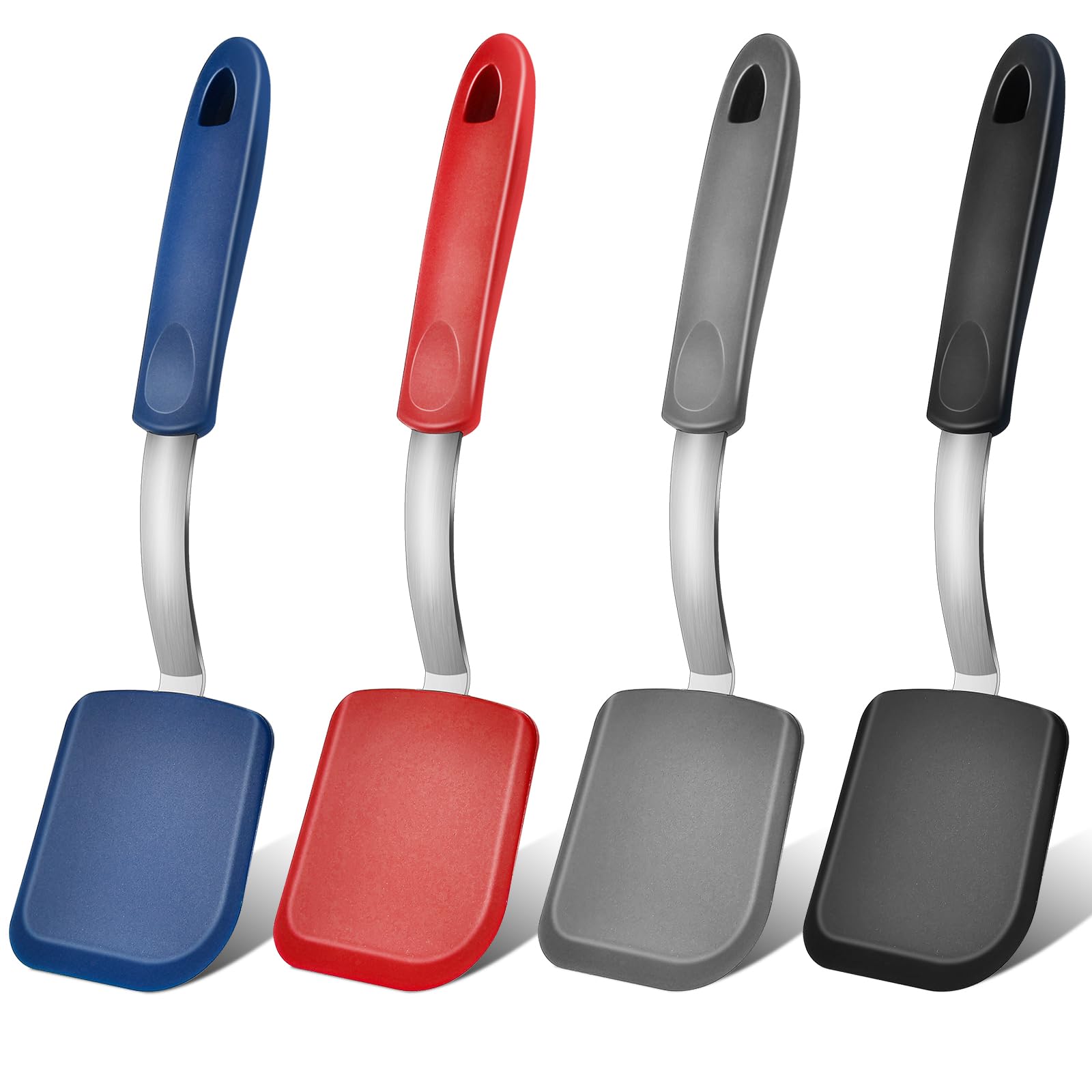 Elesunory four-color silicone spatula set for nonstick cookware and versatile flipping.