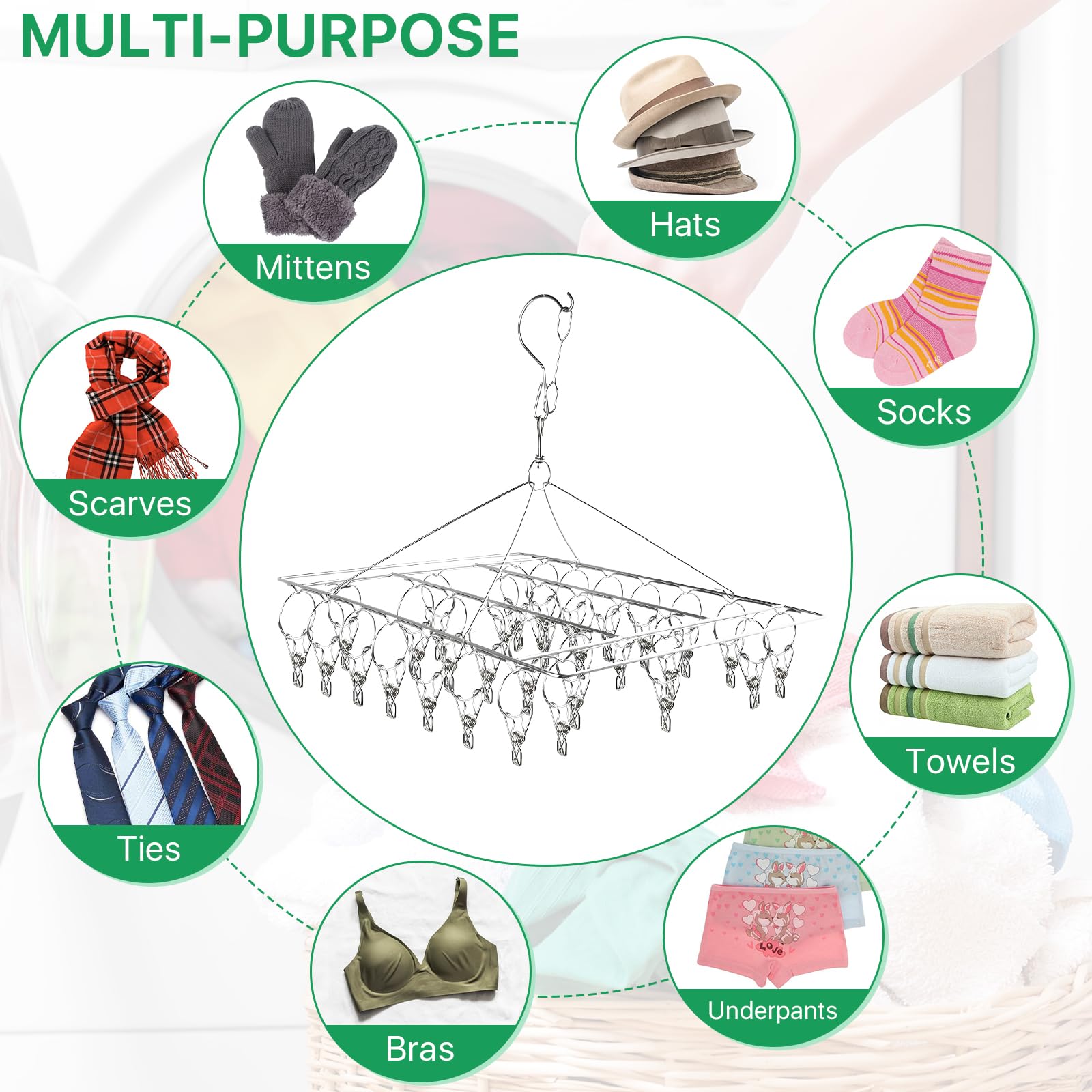 Elesunory foldable space-saving drying rack folds flat for easy storage.