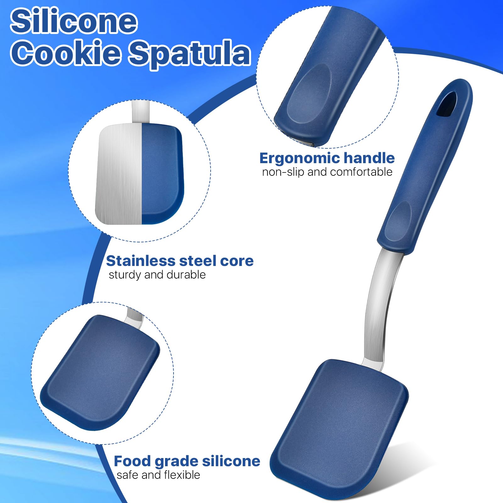 Elesunory silicone spatula with stainless steel core offers flexible flipping and durability.