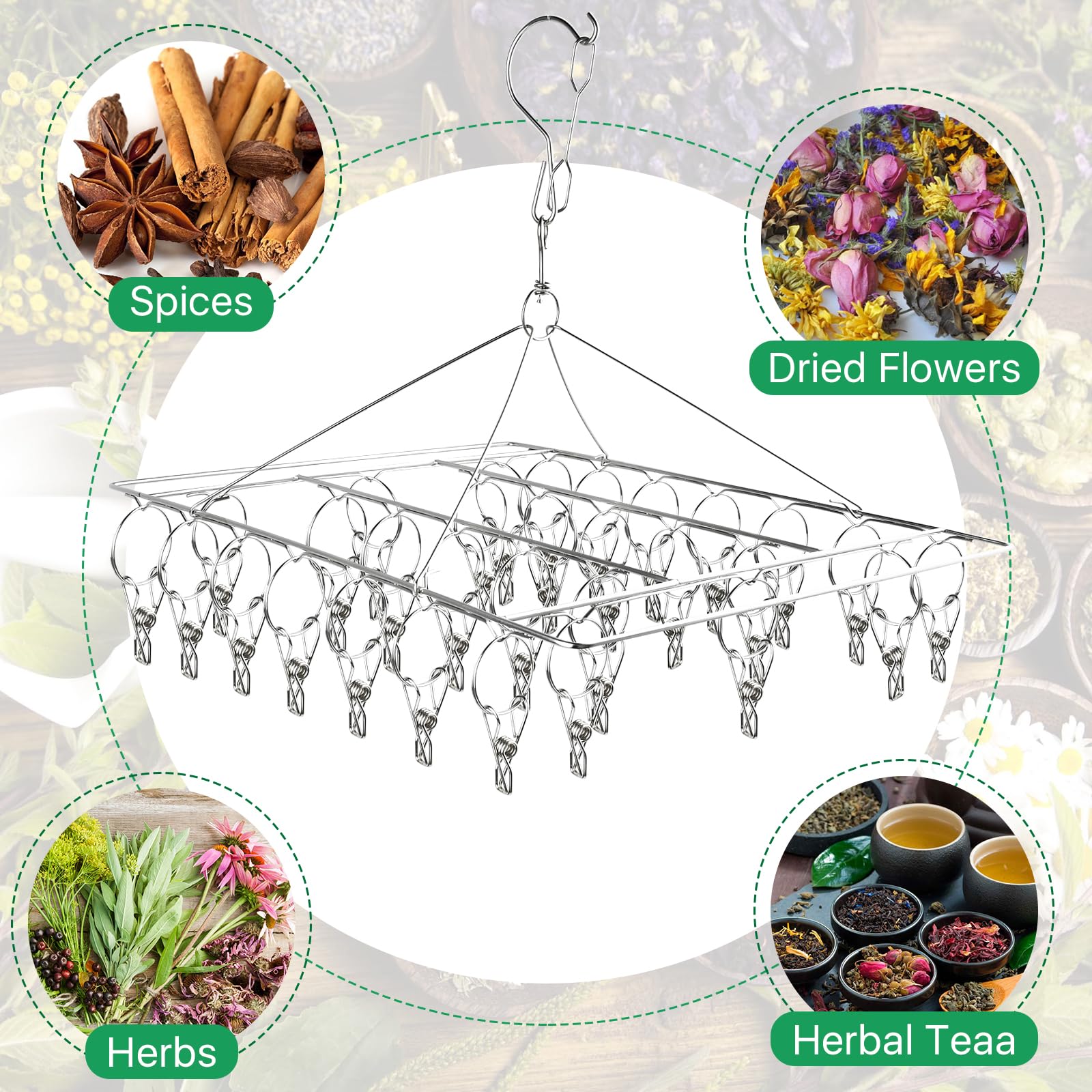 Elesunory stainless steel drying rack assembly designed for durable herb drying.