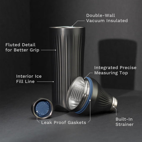 Insulated interior of Elevated Craft shaker for cold drinks without condensation