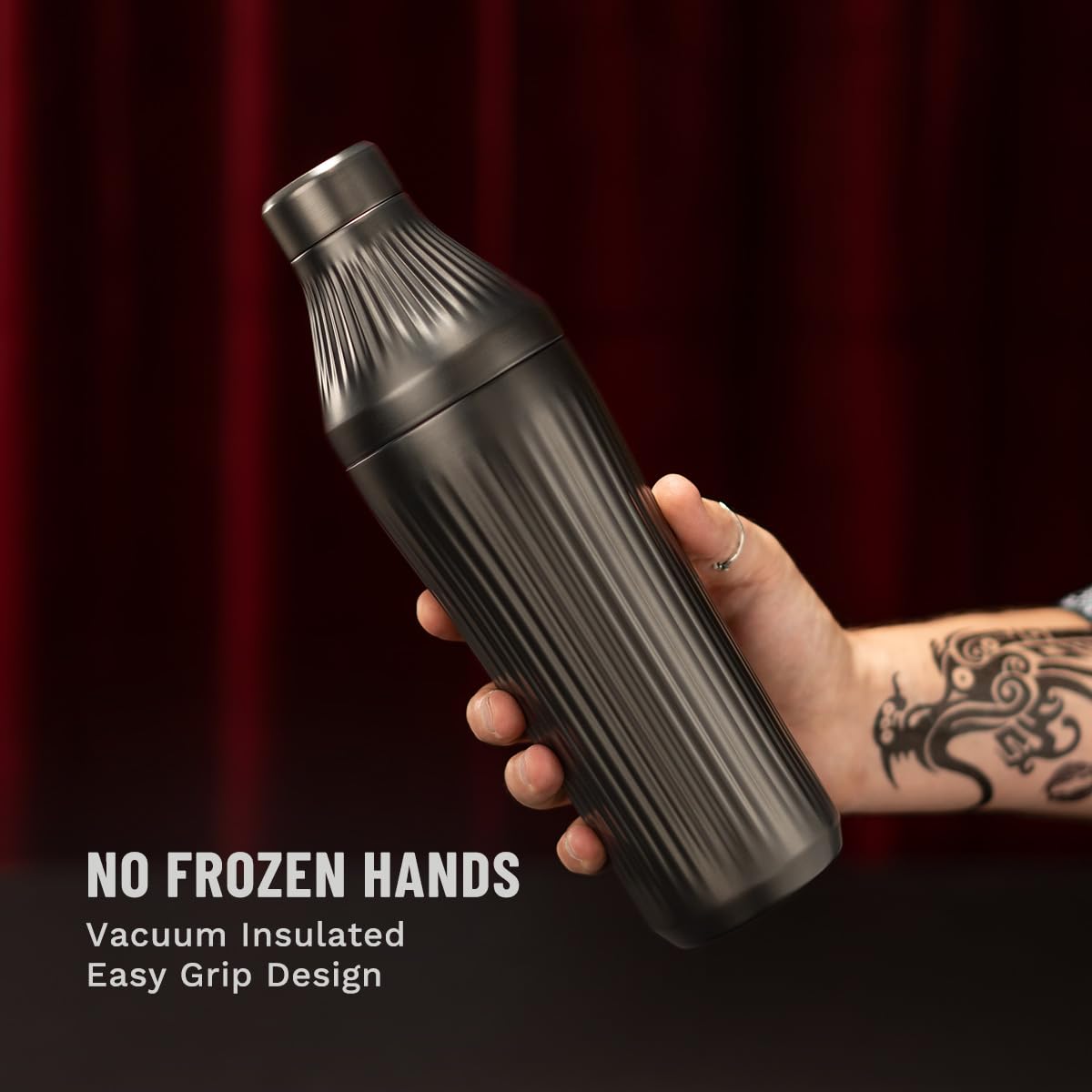 Measuring top on Elevated Craft shaker enabling precise ¼–6 oz pours