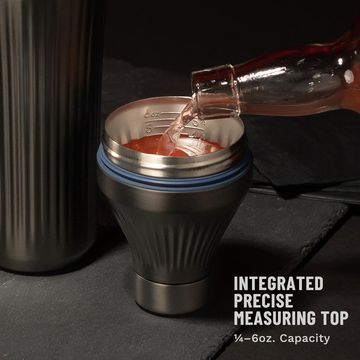 Twist-lock top on Elevated Craft shaker for leak-free operation