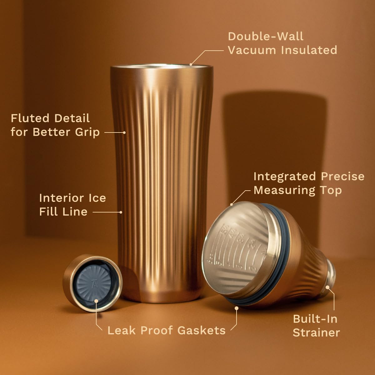 Elevated Craft Diamond Edition shaker with built-in strainer for clean pours
