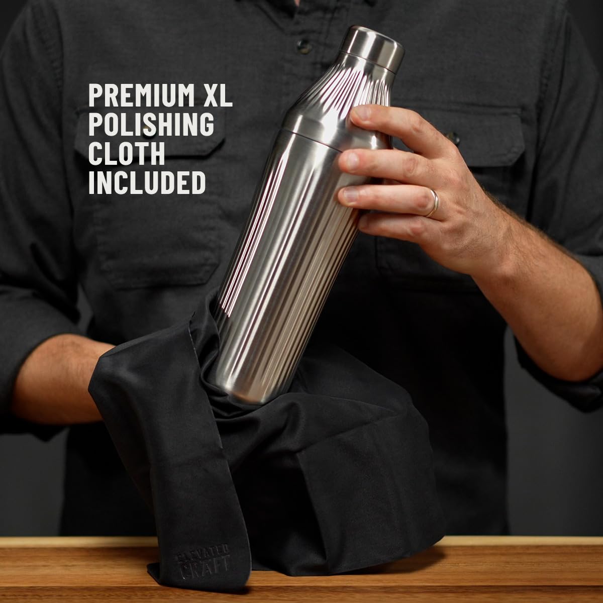 Ergonomic fluted grip on Diamond Edition shaker for secure handling
