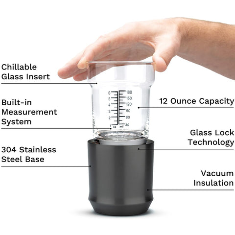 Elevated Craft Hybrid Cocktail Glass insert removal showcases easy cleaning and versatility.