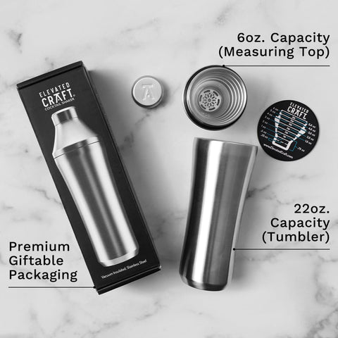 Elevated Craft Hybrid Cocktail Shaker 28oz capacity handles larger batches.