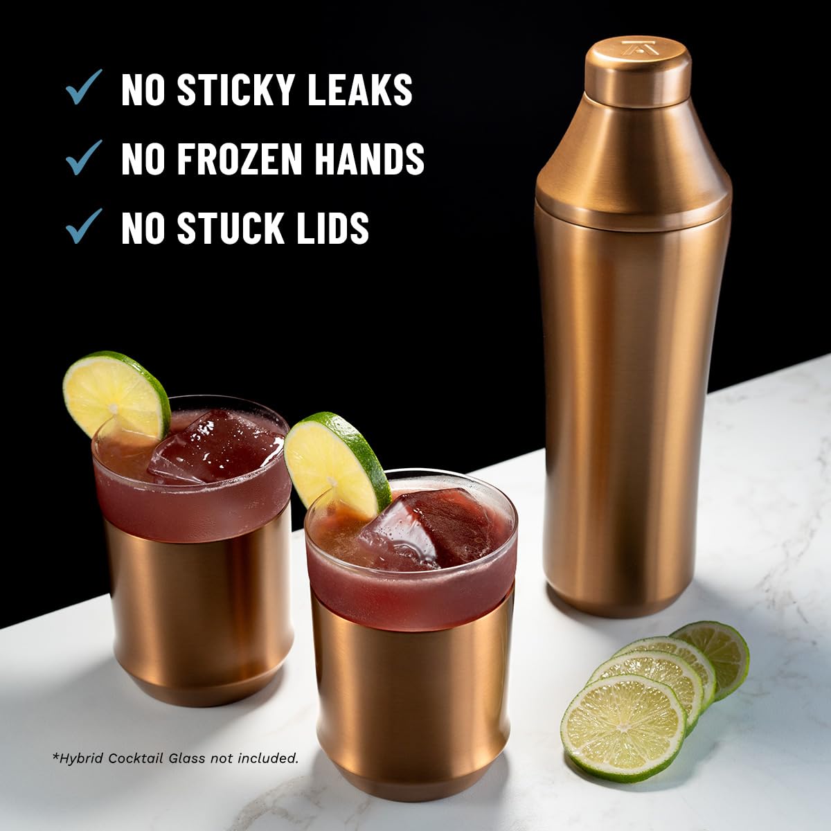Built-in strainer on Elevated Craft shaker smooths pours.