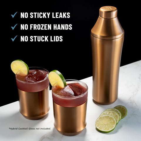 Built-in strainer on Elevated Craft shaker smooths pours.