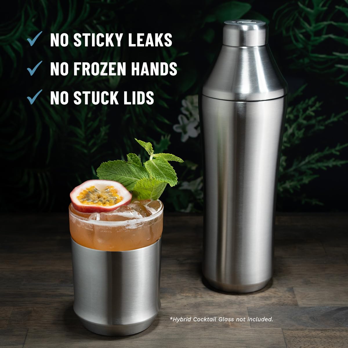 Elevated Craft Hybrid Cocktail Shaker built-in strainer for smooth pours.