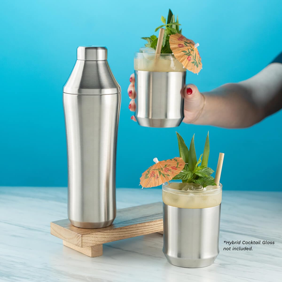 Elevated Craft Hybrid Cocktail Shaker dishwasher-safe for quick cleanup.