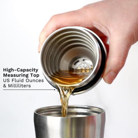 Elevated Craft Hybrid Cocktail Shaker doubles-wall insulation keeps drinks cold.