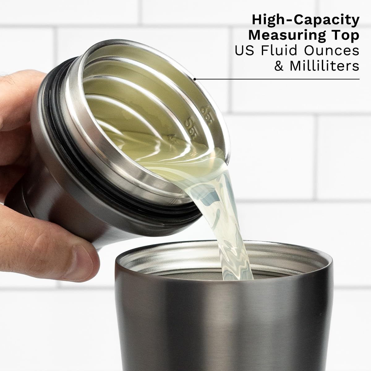 Elevated Craft shaker's jigger-top measuring system from micro to 6 oz.