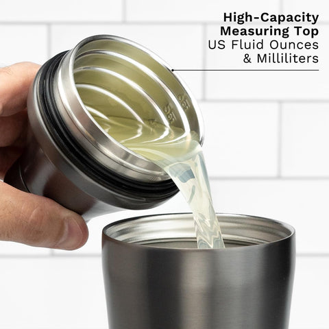 Elevated Craft shaker's jigger-top measuring system from micro to 6 oz.