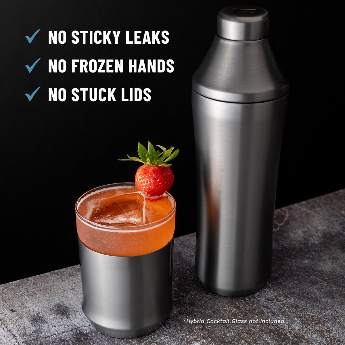Elevated Craft Hybrid Cocktail Shaker with built-in strainer for clean pours.
