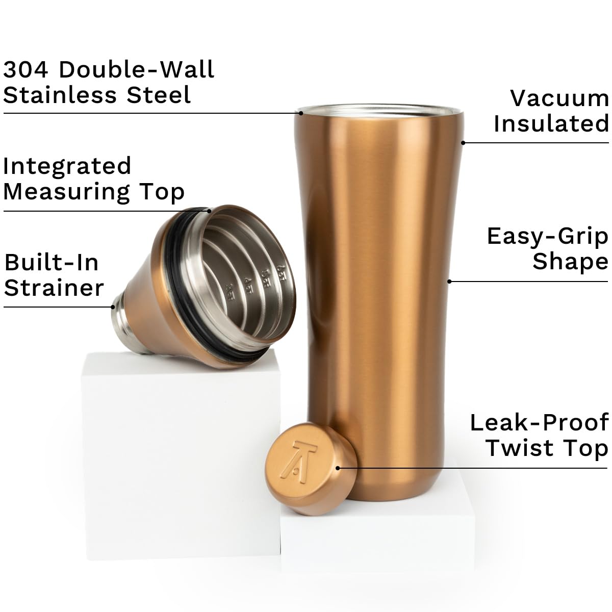 Elevated Craft twist-lock lid ensures leak-free shaking.