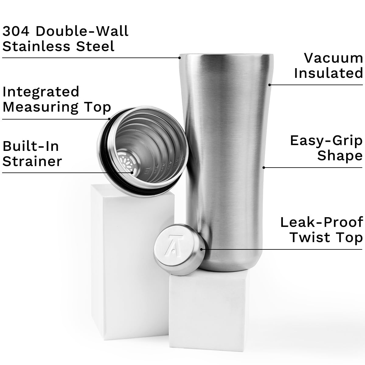 Elevated Craft Hybrid Cocktail Shaker with twist-lock lid for leak-free performance.