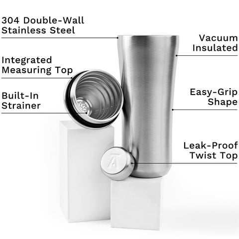 Elevated Craft Hybrid Cocktail Shaker with twist-lock lid for leak-free performance.