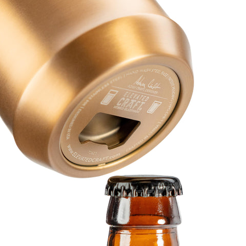 Elevated Craft vacuum-insulated glass keeps beverages cold to the last drop in copper cup.