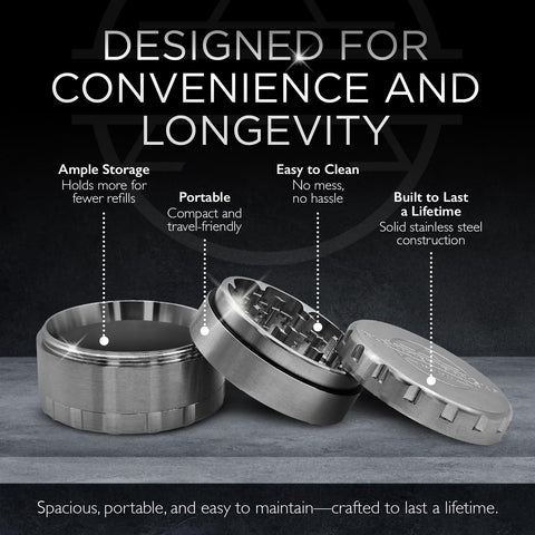 Elevated Damsko grinder handles oregano, basil, thyme, and pepper blends.