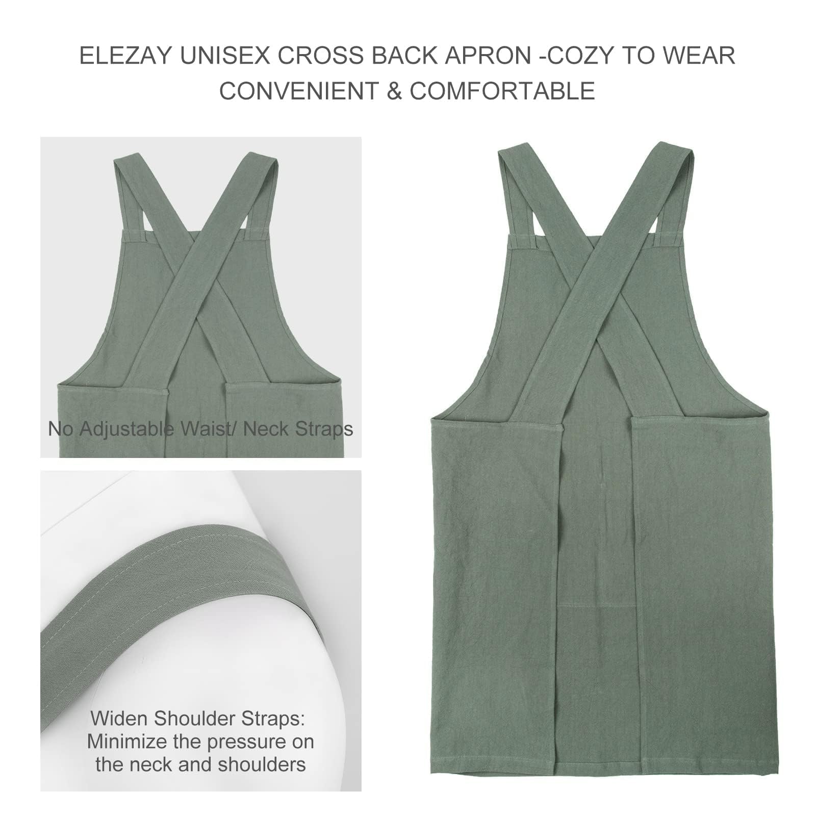 ELEZAY cross-back strap close-up highlighting breathable cotton-linen fabric.