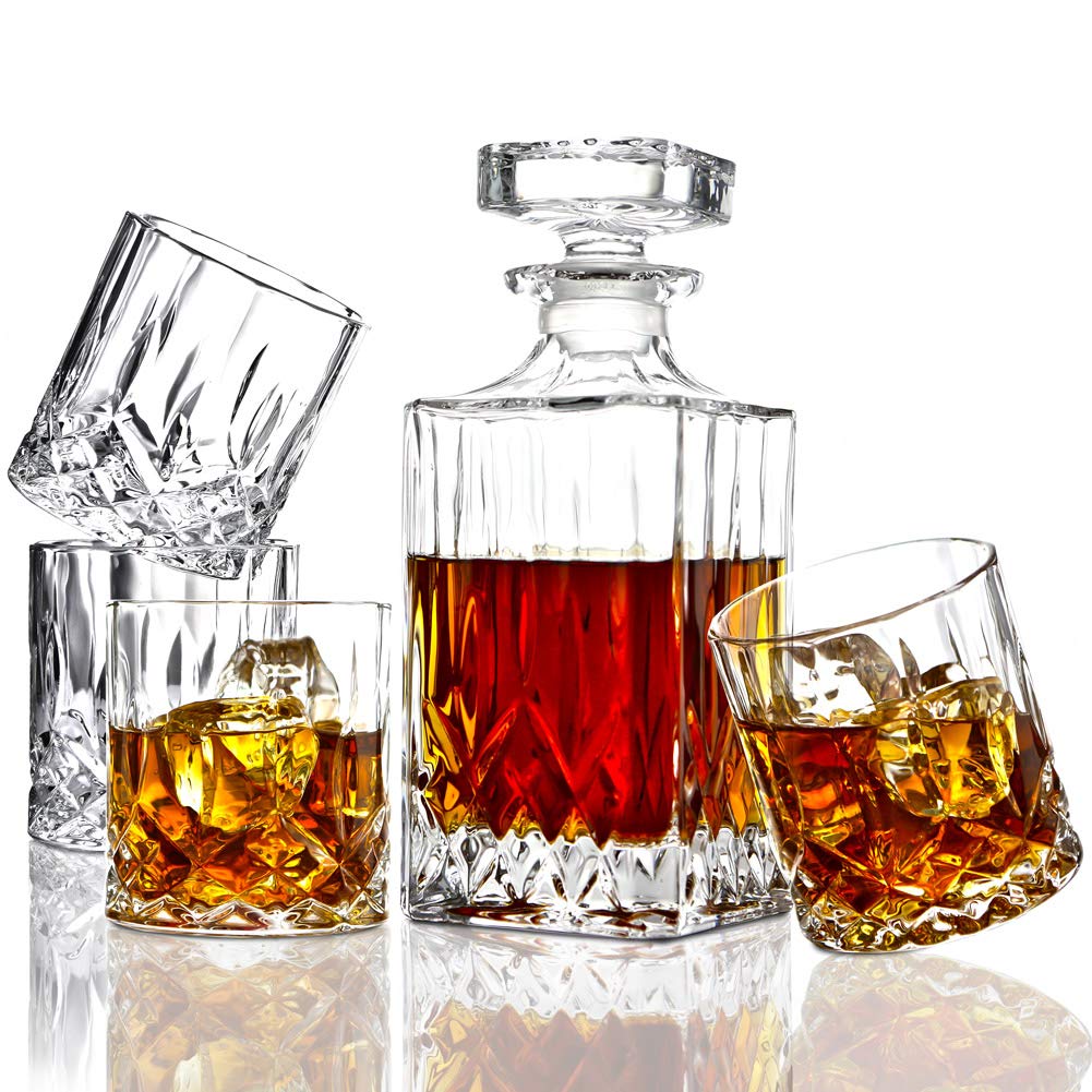 ELIDOMC Italian crystal decanter 35oz with stopper for elegant home bar display