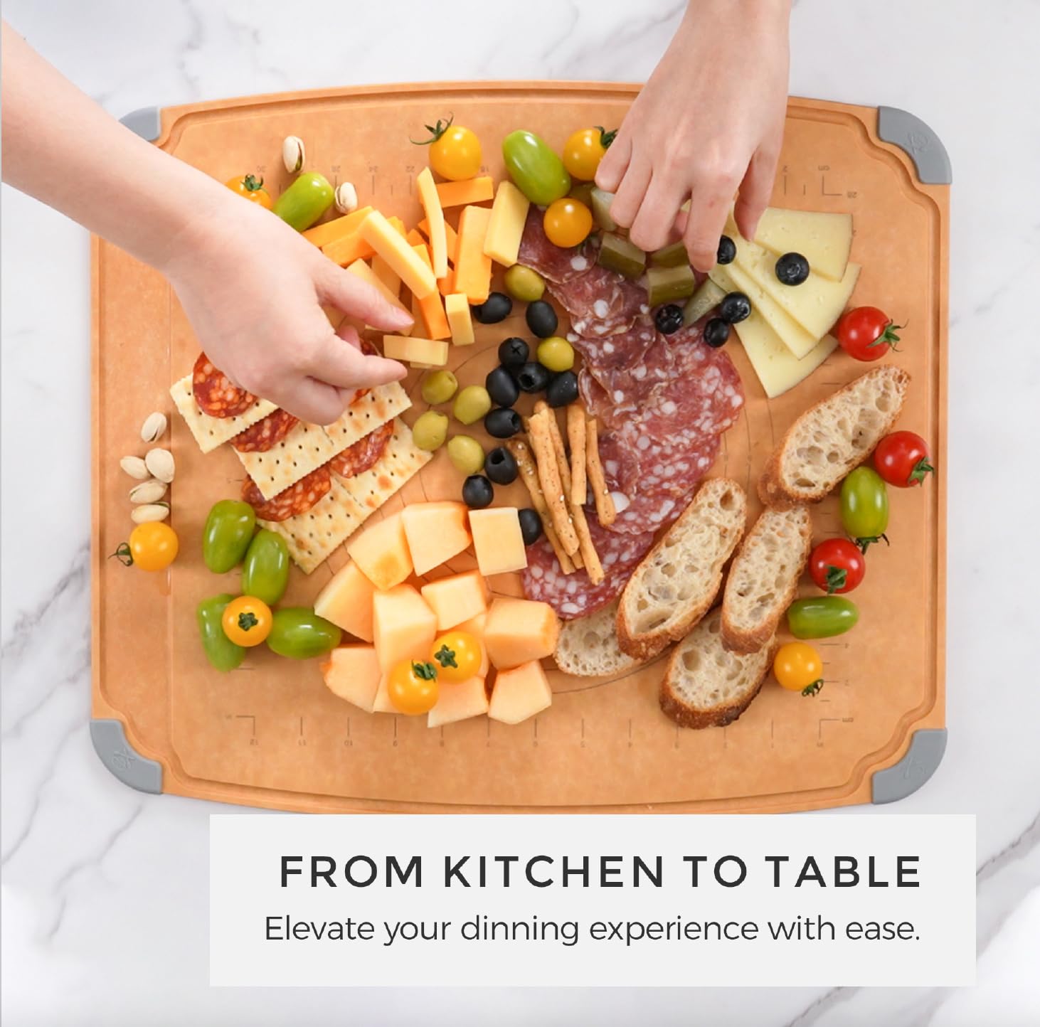 Elihome cutting board roller pin rest groove keeps workspace tidy