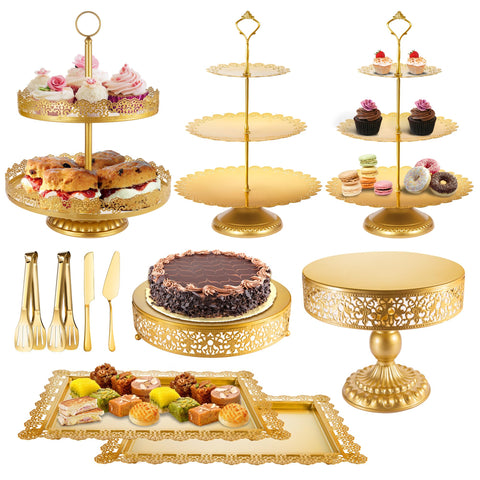 ELIMTEC gold 3-tier cake stand assembly for dramatic dessert display
