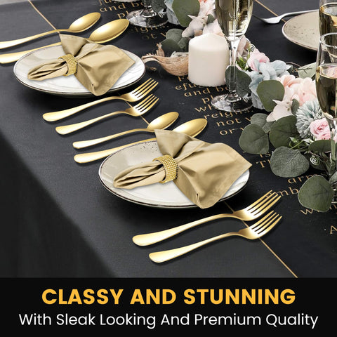 ELIMTEC gold flatware with metal straws adds stylish dining options.