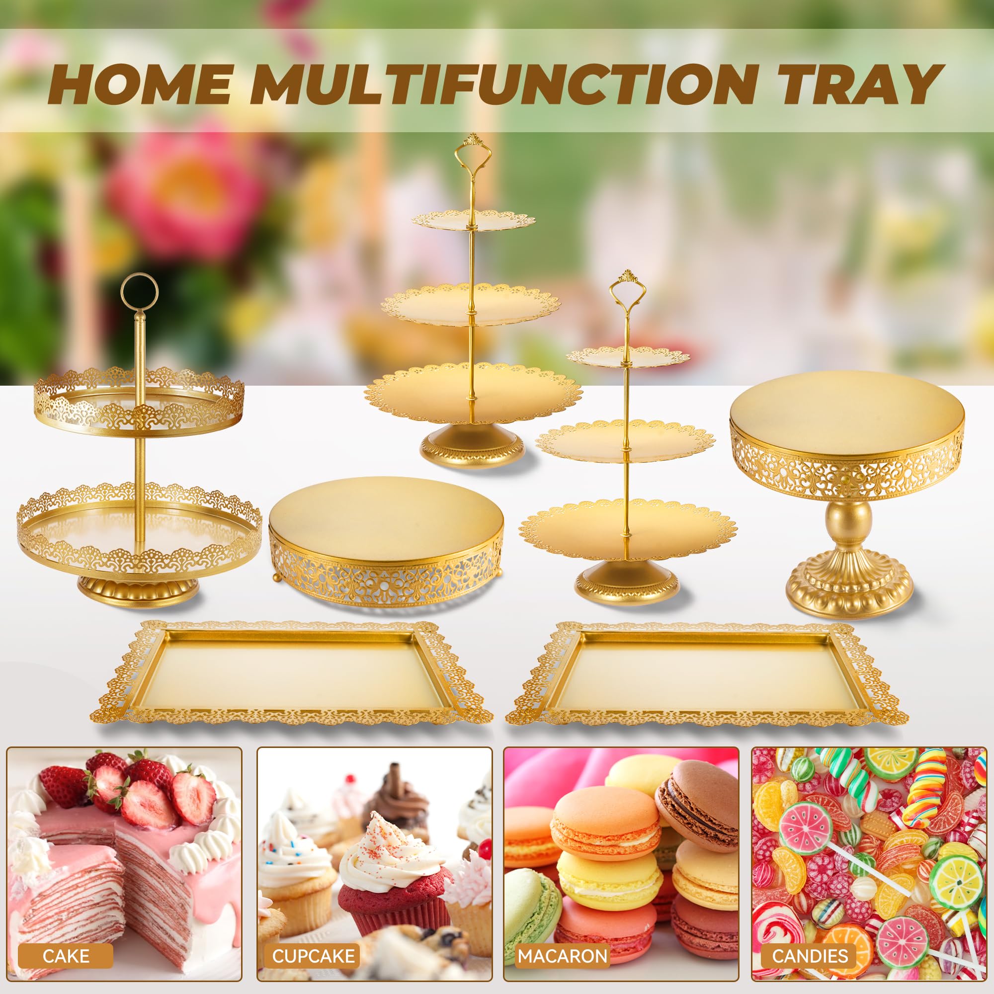 ELIMTEC gold lace-edge round display pan offers stylish centerpiece possibilities