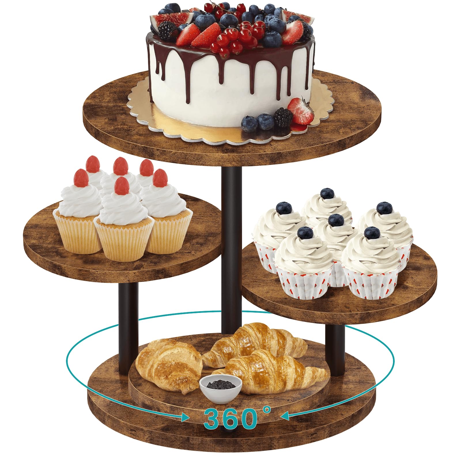 ELITEROO 4-tier round cupcake tower stand displaying desserts with elegant farmhouse charm.
