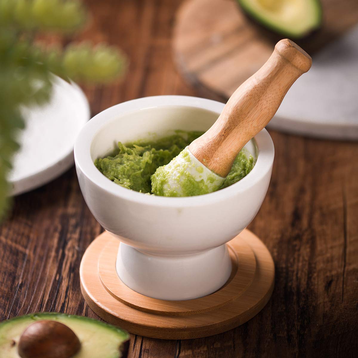 E-liu bamboo coaster and pestle handle showcase sustainable materials